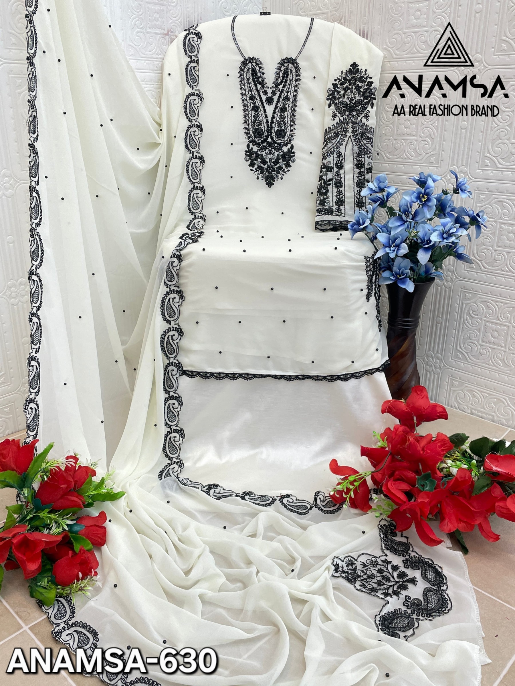 ANAMSA 630 WHOLESALE DEALER PAKISTANI SUITS SEMI STITCHED