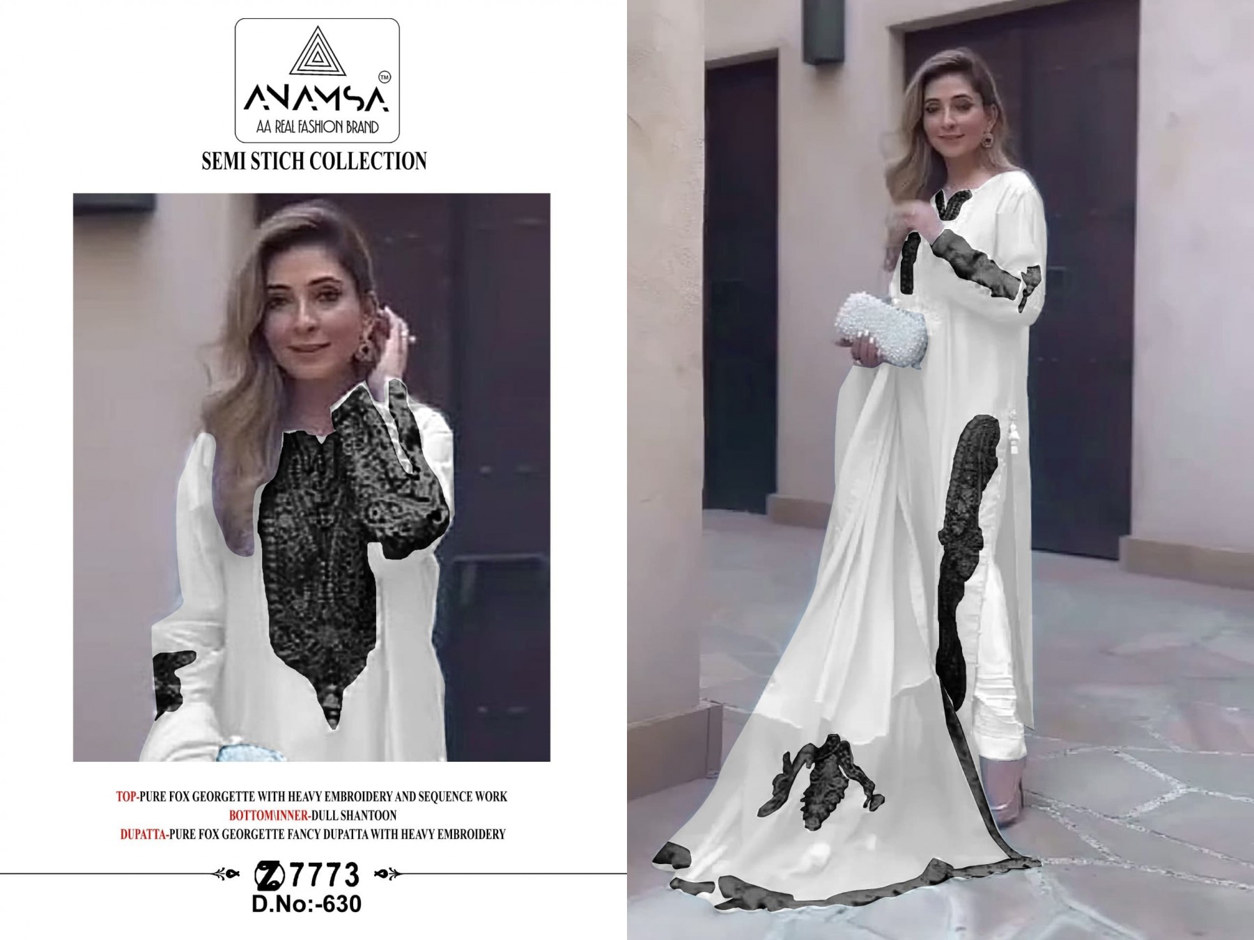 ANAMSA 630 WHOLESALE DEALER PAKISTANI SUITS SEMI STITCHED