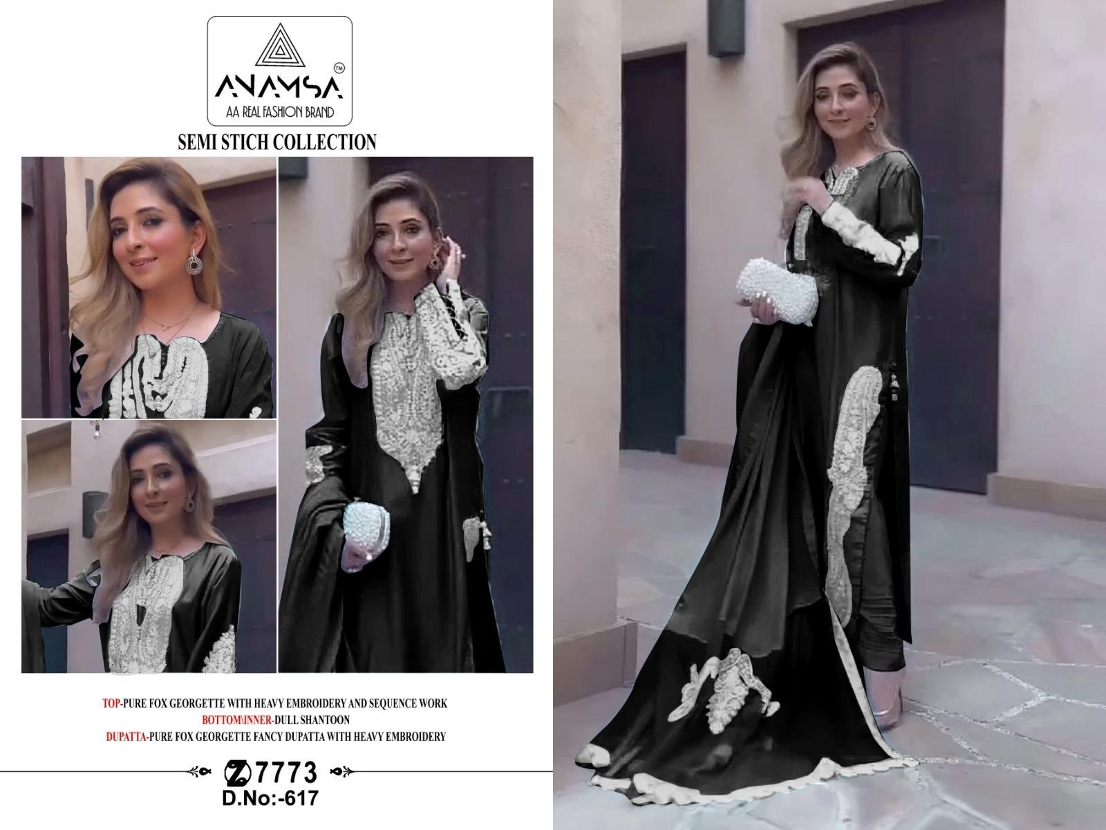 ANAMSA 617 PAKISTANI SUITS SEMI STITCHED BUY SURAT