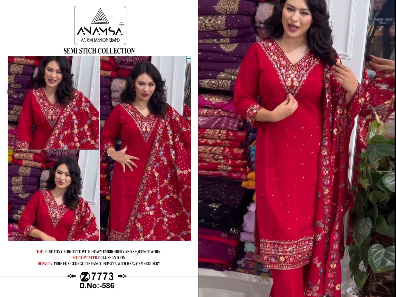 ANAMSA 586 SEMI STITCHED SUPPLIER PAKISTANI SUITS 
