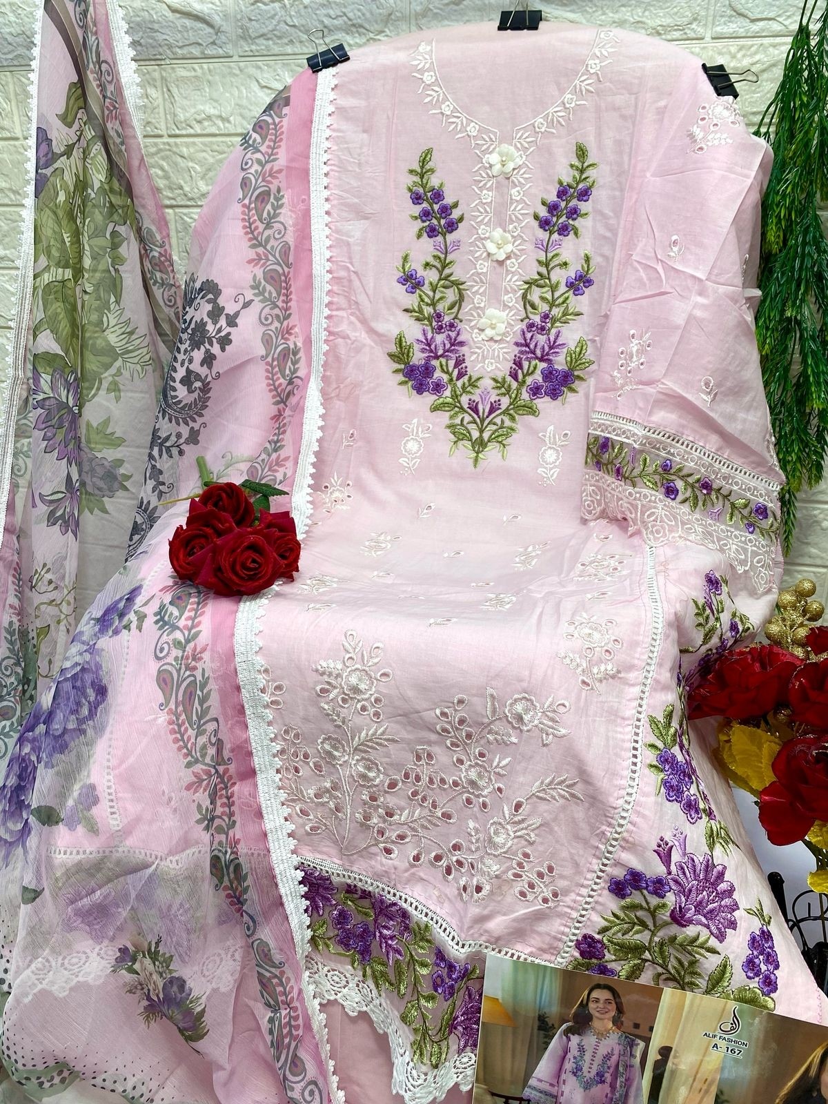 ALIF FASHION A 167 PINK PAKISTANI SUITS MANUFACTURER IN SURAT