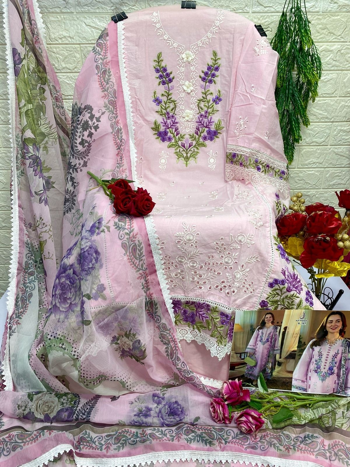 ALIF FASHION A 167 PINK PAKISTANI SUITS MANUFACTURER IN SURAT