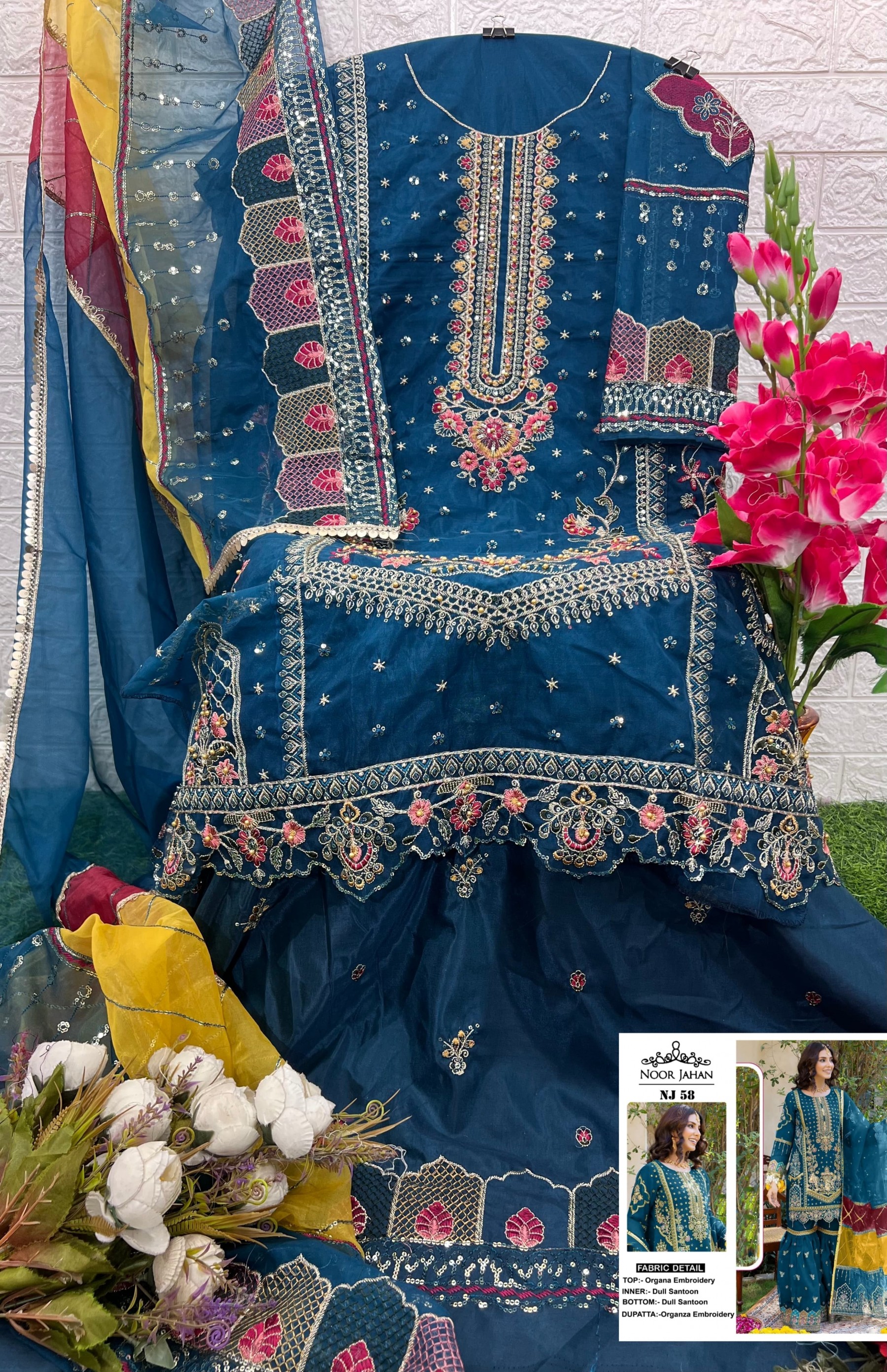 NOOR JAHAN NJ 58 ORGANZA BEAUTIFUL PAKISTANI SUITS
