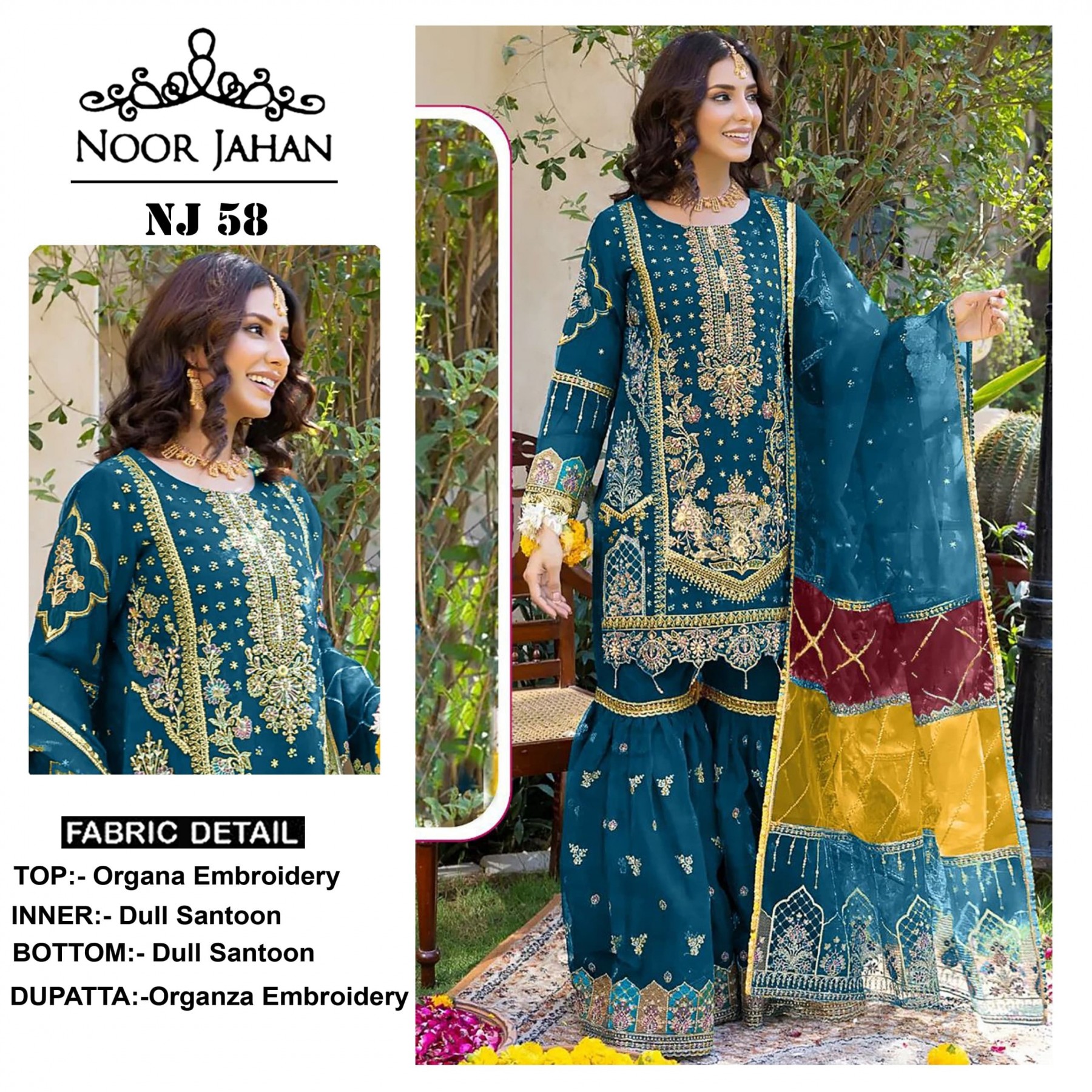 NOOR JAHAN NJ 58 ORGANZA BEAUTIFUL PAKISTANI SUITS