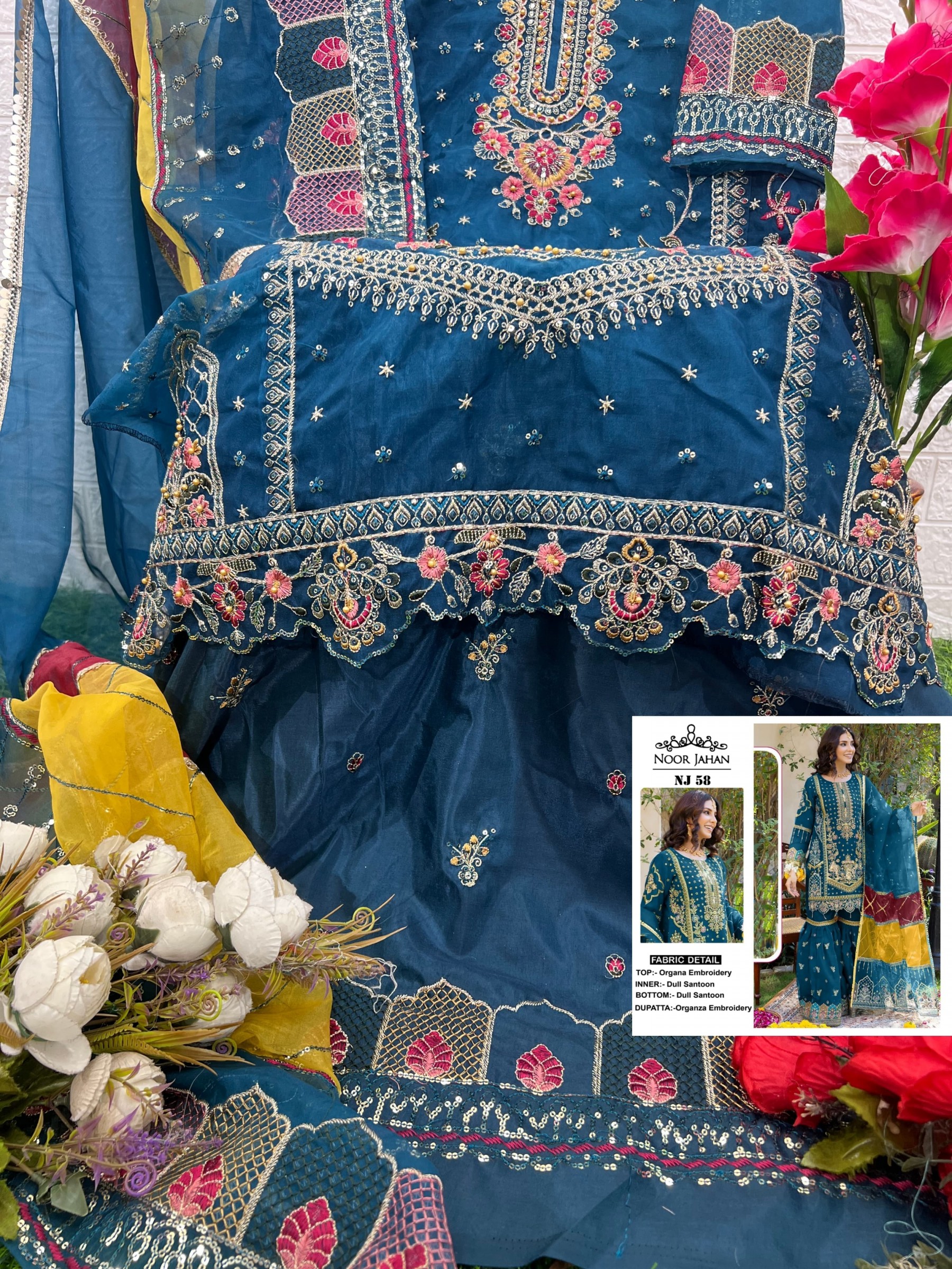 NOOR JAHAN NJ 58 ORGANZA BEAUTIFUL PAKISTANI SUITS