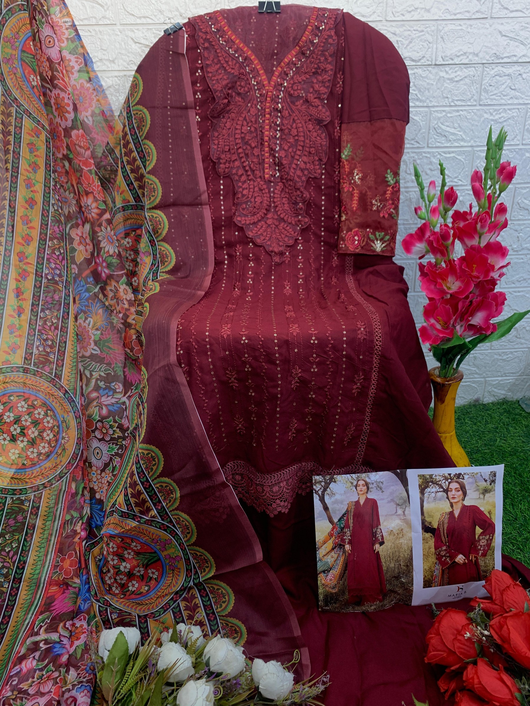 DEEPSY SUITS MARIA B 8084 MAROON LATEST PAKISTANI SUITS