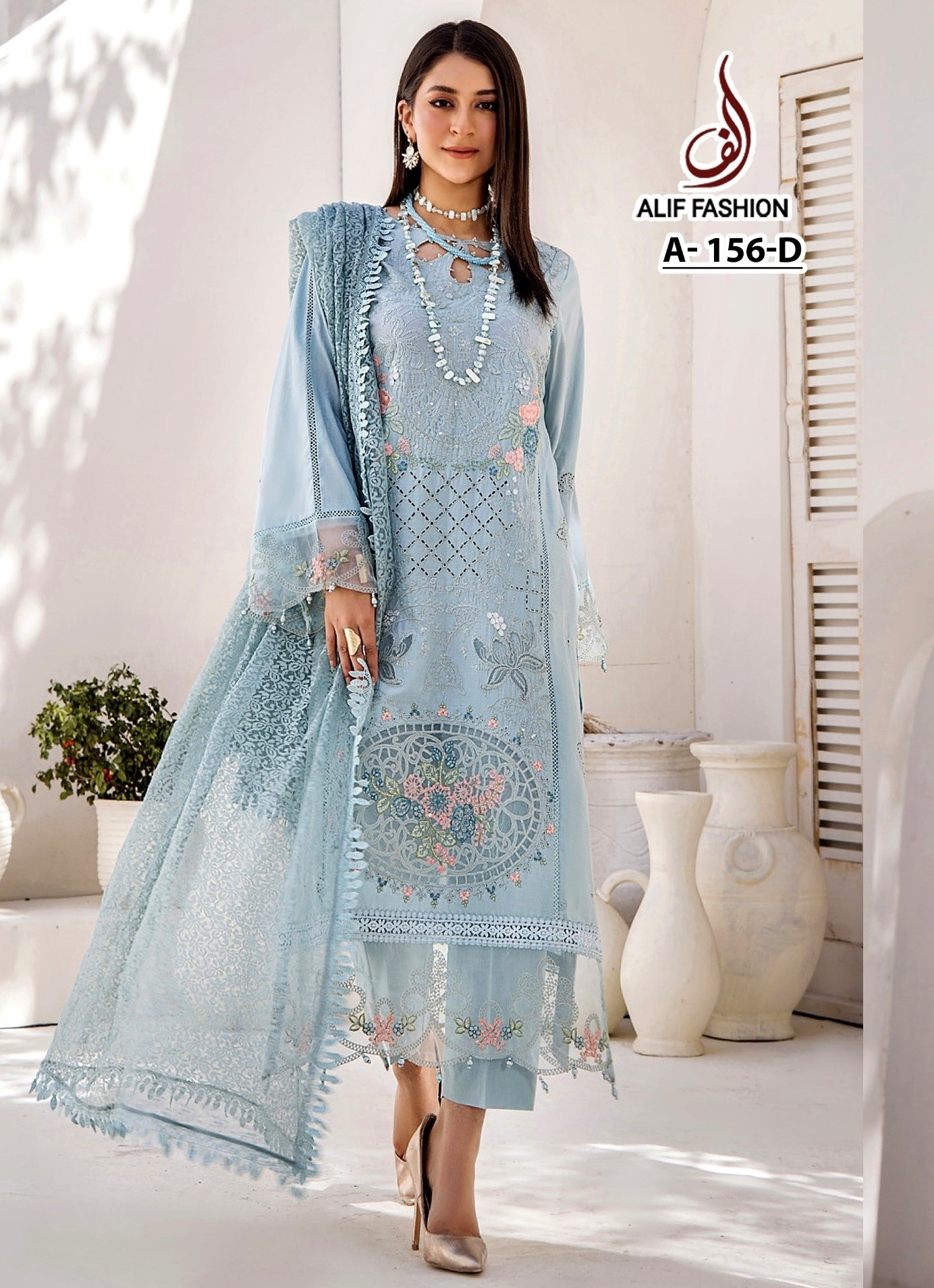 ALIF FASHION A 156 D PAKISTANI SALWAR SUITS DEALER WHOLESALE SINGLE