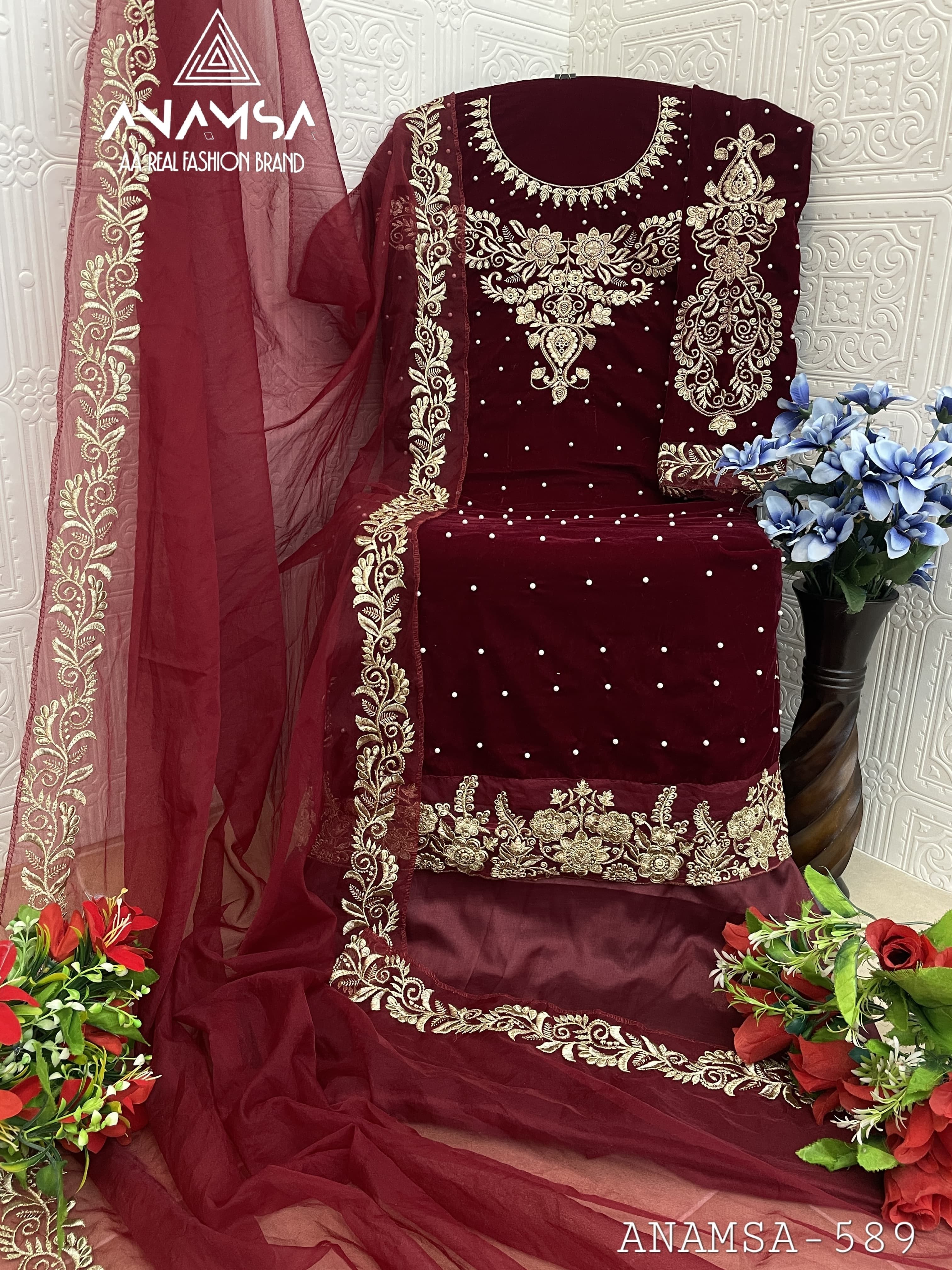 ANAMSA 589 HIT DESIGN VELVET PAKISTANI SALWAR SUITS