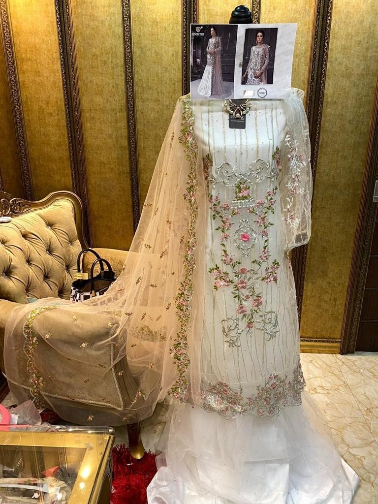 HOOR TEX AYNOOR COLOUR GOLD VOL 5 D.NO 18004 PAKISTANI SUIT HAVY NET EMBODARY WORK