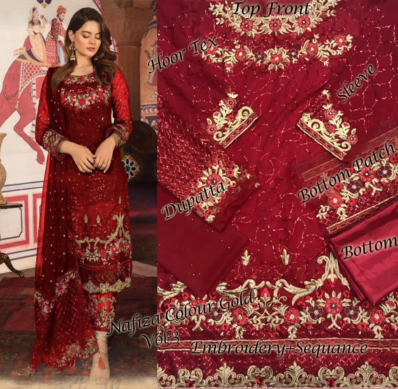 HOOR TEX NAFIZA COLOUR GOLD VOL 3 D.NO 10002-D LETTEST PAKISTANI SUIT SINGAL PICE AVAILEBAL