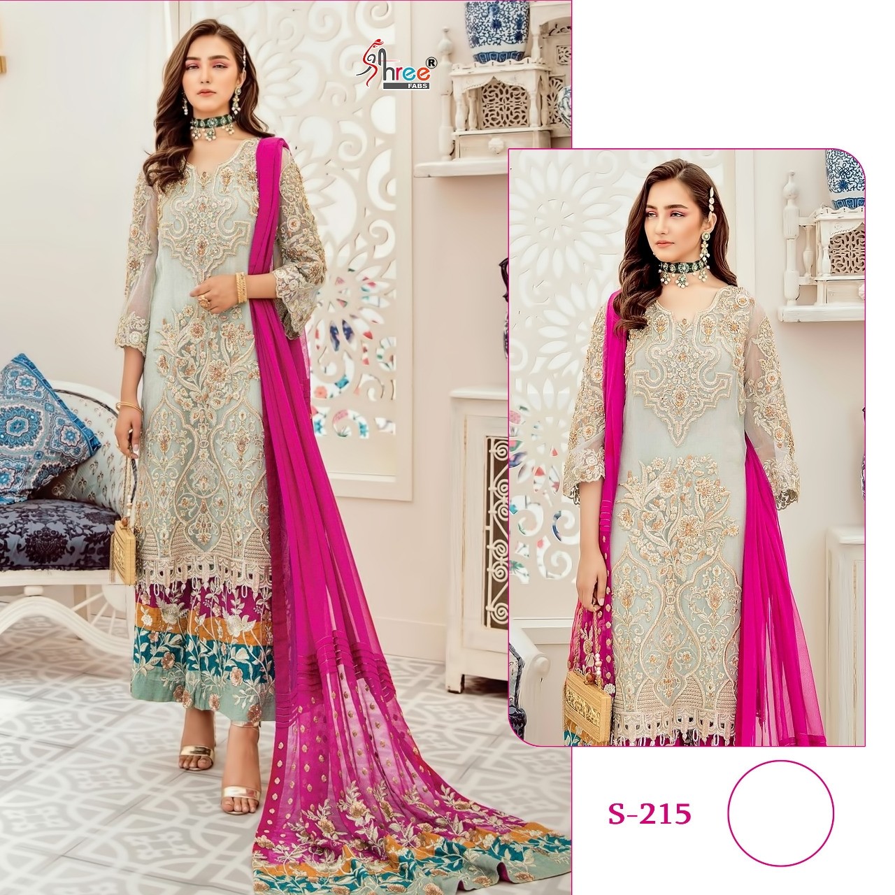 SHREE FABS D.NO S-215 GREY COLOUR PAKISTANI SUIT 