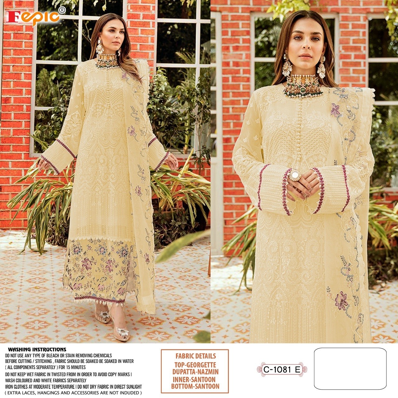 FEPIC D.NO C-1081 E UNSTITECHED PAKISTANI SUIT WHOLSALER PRICE