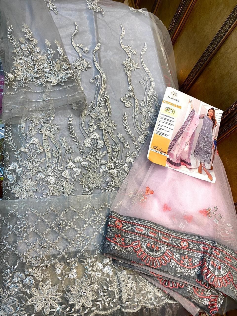 ALAMRA ZF-11 GREY PAKISTANI SUIT WHOLSALE PRICE