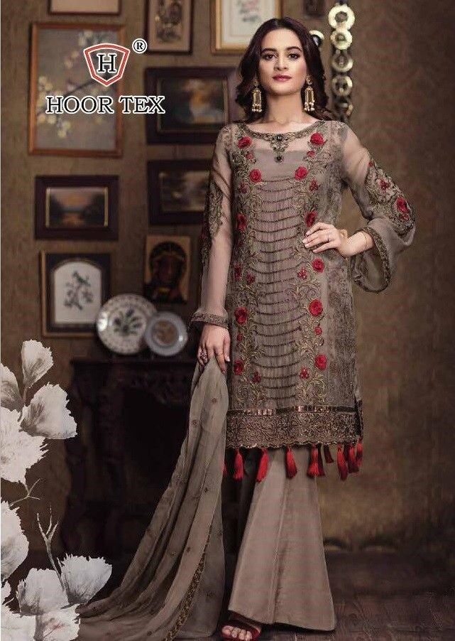 HOOR TEX D.NO.18020 KITAB VOL-4 FOX GORGETTE WITH EMBODERY WORK PAKISTANI SUITS