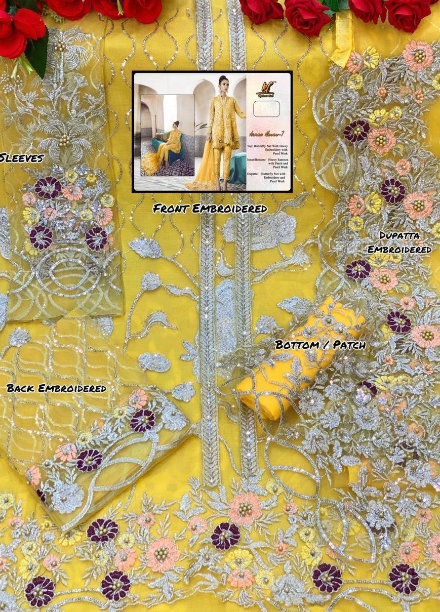 KAINAT FAB  ANNUS ABROV-1 YELLOW PAKISTANI SUIT NET SEQUENCE WORK WITH DIMOND