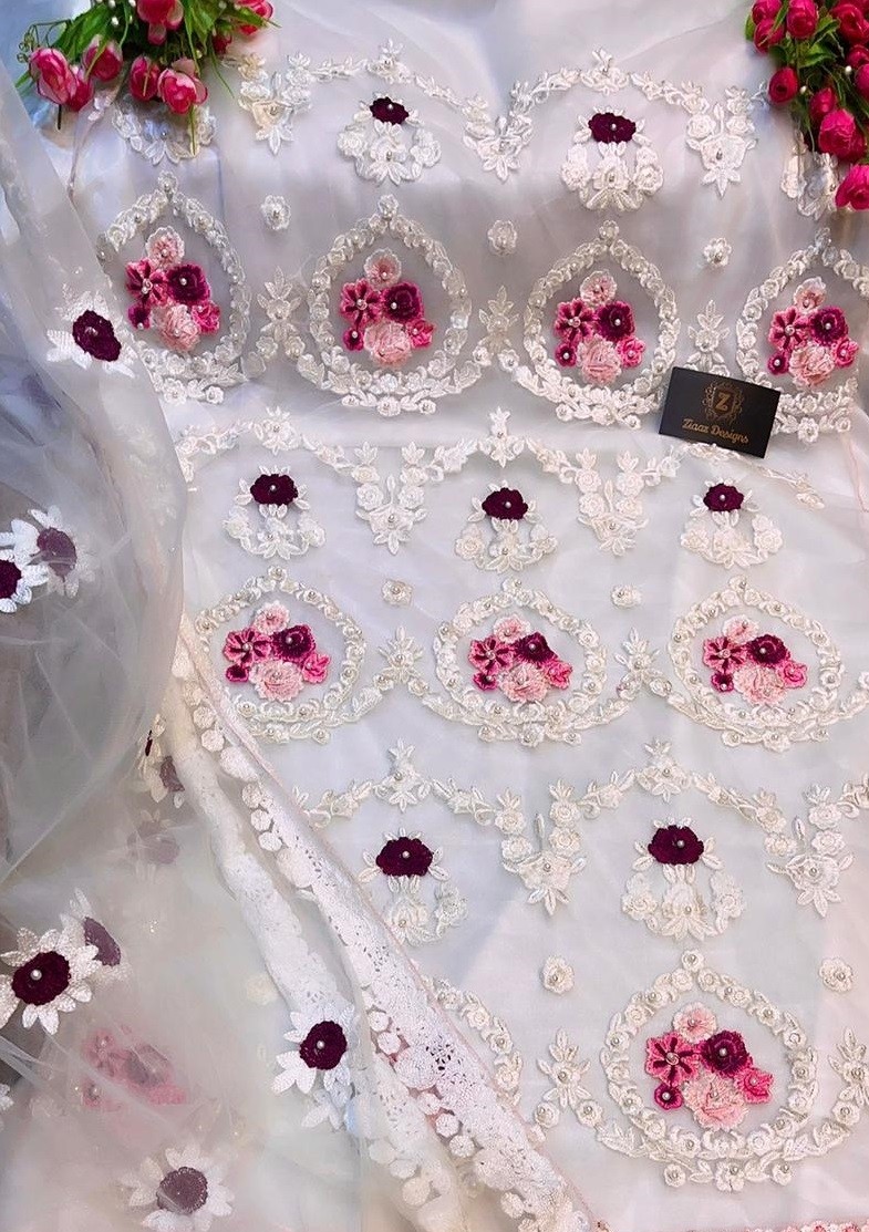 ZIAAZ DESIGNS NOOR COLOURS WHITE LATTEST PAKISTANI SUITS 