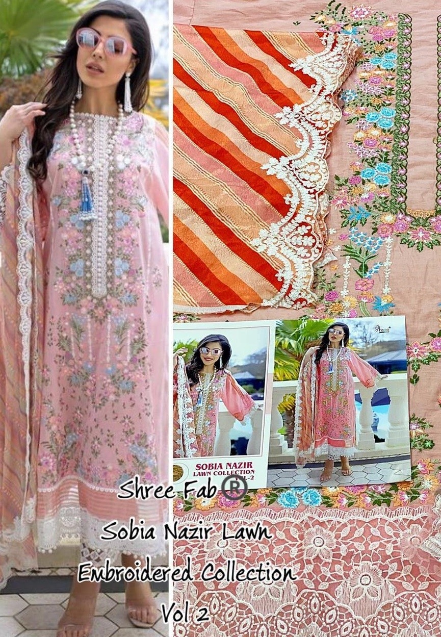 SHREE FAB SOBIA NAZIR LAWN COLLECTTION VOL-2 PINK PAKISTANI SUIT WHOLSALER