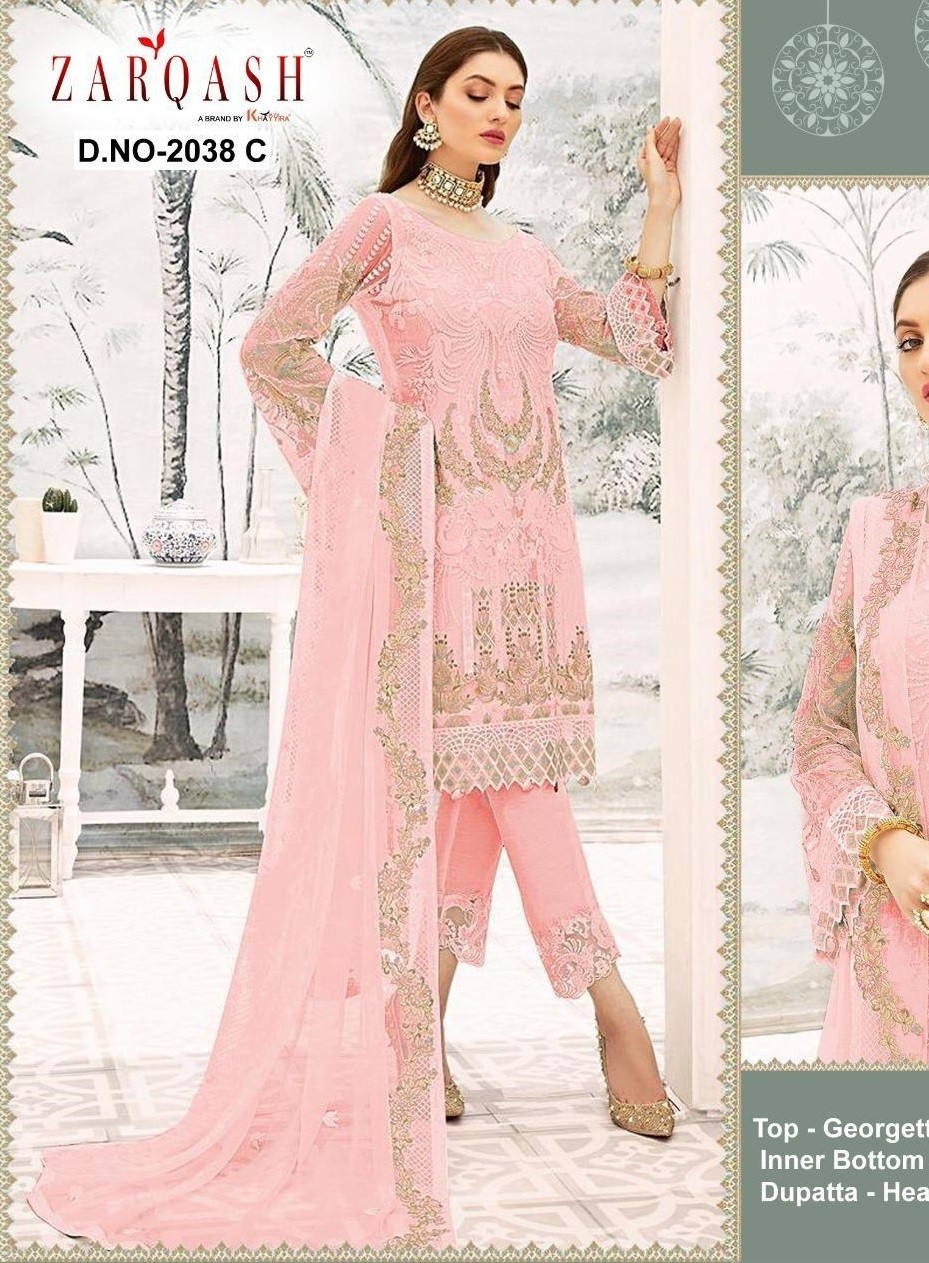 ZARQASH 2038-C NOOR WHOLESALER PAKISTANI SUIT GORGGETE