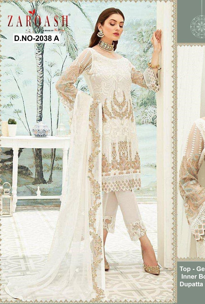 ZARQASH 2038-A NOOR WHOLESALER PAKISTANI SUIT GORGGETE