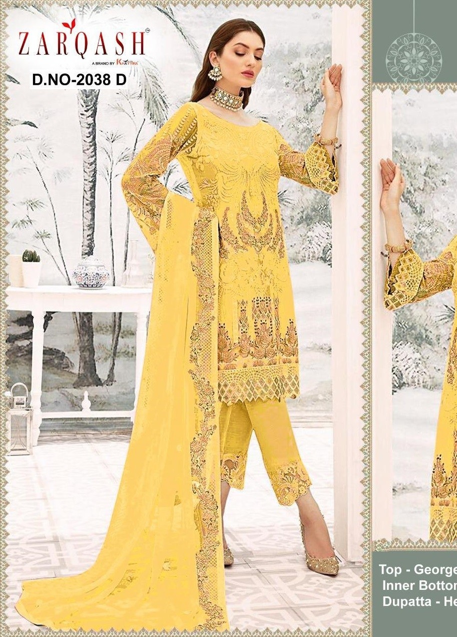 ZARQASH 2038-D NOOR WHOLESALER PAKISTANI SUIT GORGGETE