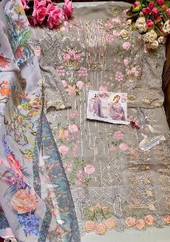 KHAYYIRA ZARQASH DYNAMITE GREY PAKISTANI SUITS GEORGETTE