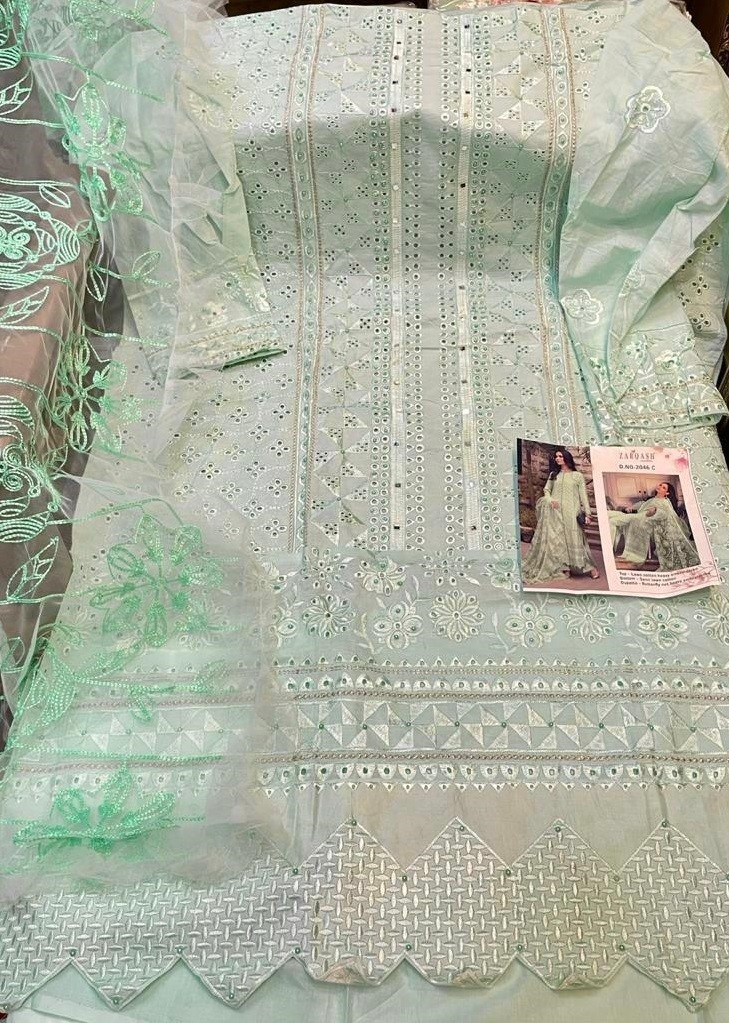 KHAYYIRA ZARQASH ROUCHE 2046-C PAKISTANI SUIT SEMI LAWN COTTON