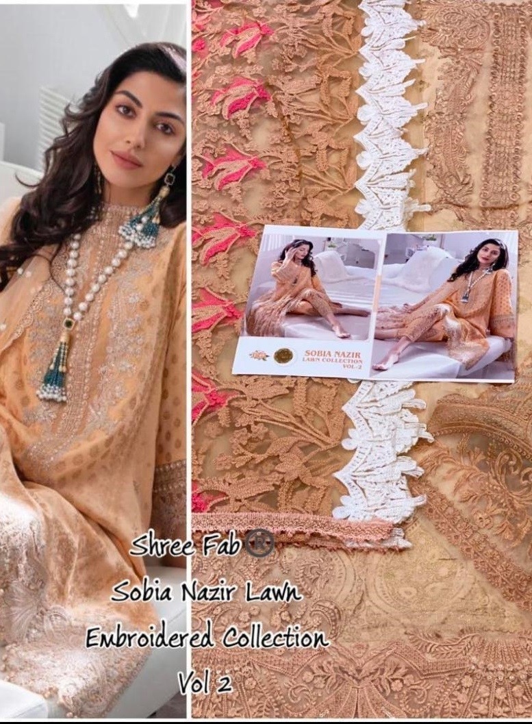 SHREE FAB SOBIA NAZIR LAWN COLLECTION VOL-02 1749 SALWAAR KAMEEZ CHINON NETT