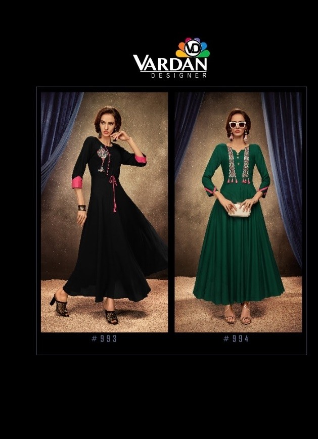 VARDAN DESIGNER PASSION VOL-1 991 TO 994 RIYON LONG KURTIS SINGALE