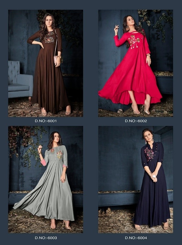 VARDAN DESIGNER GULNAZ VOL-1 6001 TO 6008 KURTIS SINGALE AVAILABALE DEALER IN SURAT