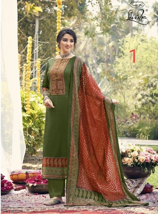 LEVISHA PARNIKA BANDHEJ COLLECTTION 7013 PAKISTANI SUITS KASHMIRI WORK