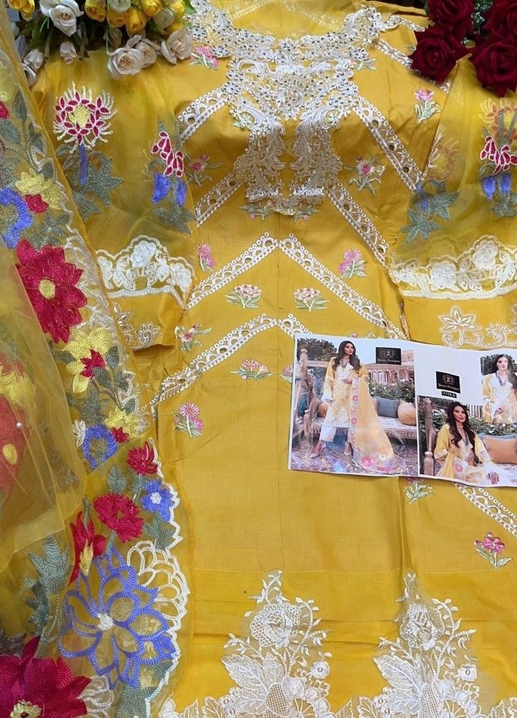 ZIAAZ DESIGNS 7776-B PAKISTANI SUITS YELLOW SINGALE