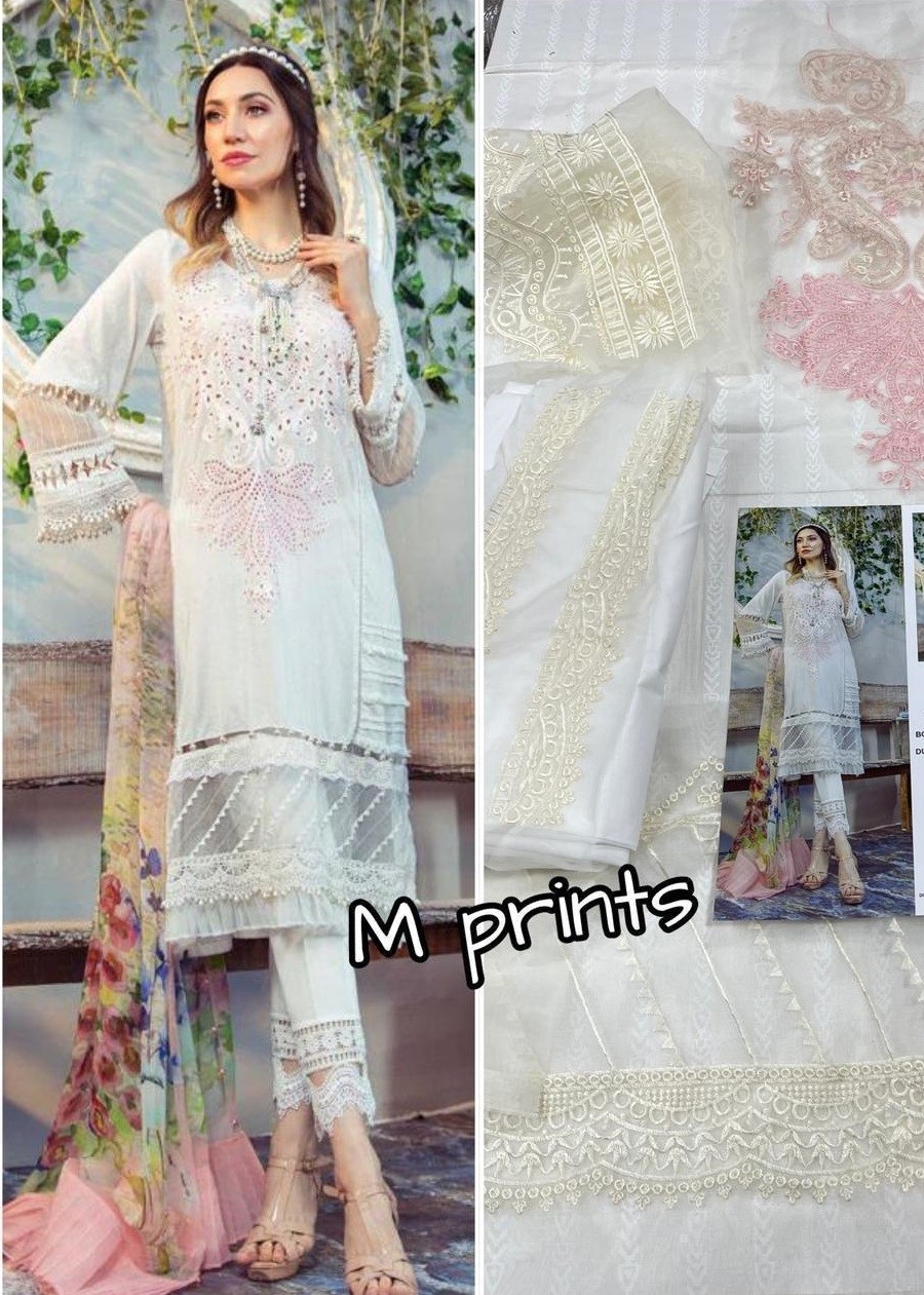 SANIYA TRENDZ MARIA B MPRIN 1002 SUMMER COLLECTION 21 SILVER CHIFFON DUPATTA