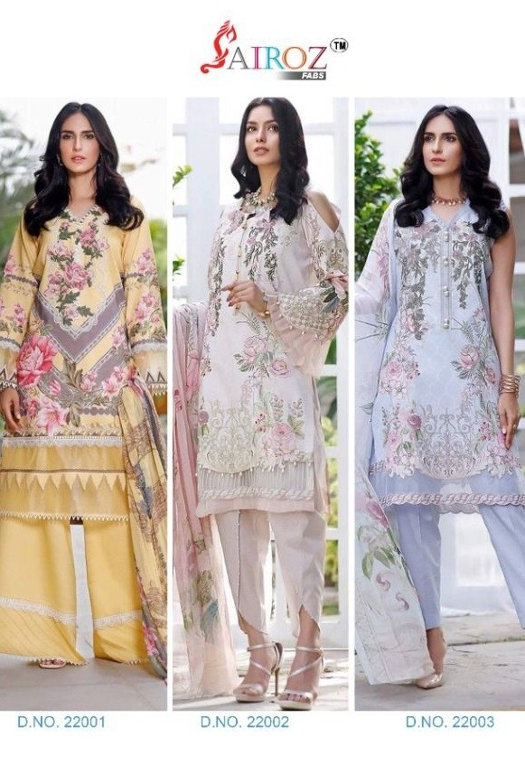 SAIROZ FABS SOBIA NAZIR LAWN COLLECTION 22001 TO 22003 PAKISTANI SUITS WHOLESALER IN SURAT