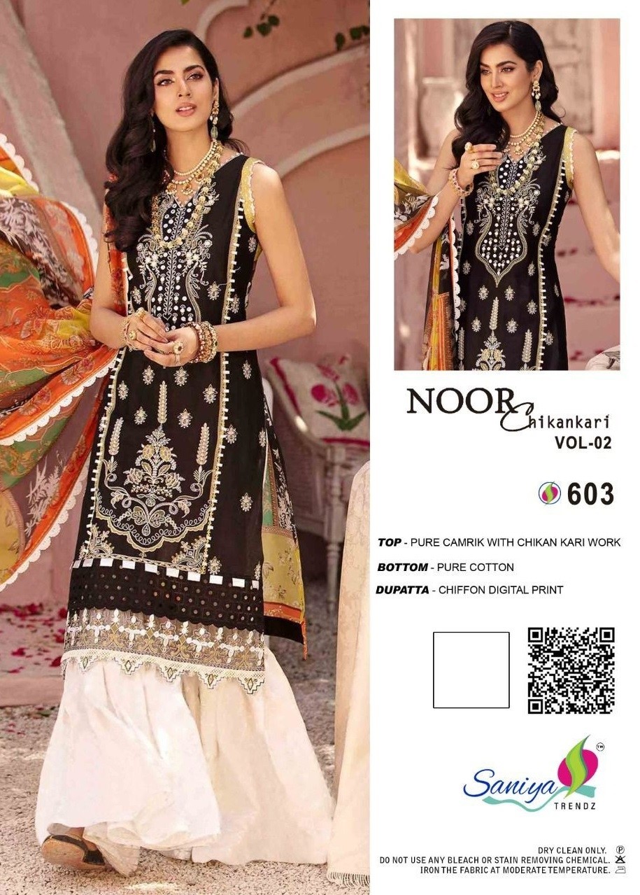 SANIYA TRENDZ NOOR CHIKANKARI VOL-2 603 PAKISTANI SUITS NEW LAUNCHING