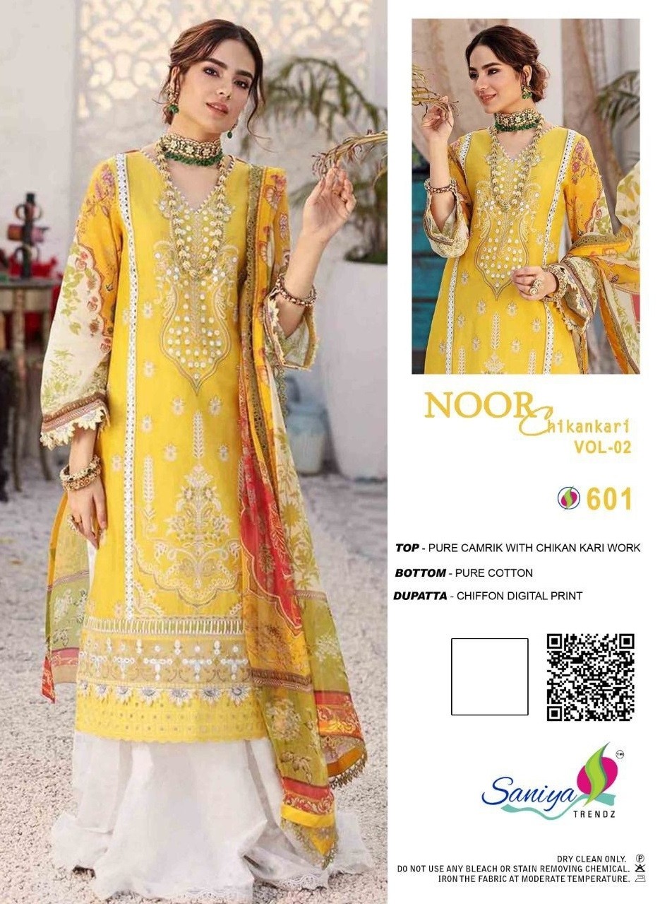 SANIYA TRENDZ NOOR CHIKANKARI VOL-2 601 PAKISTANI SUITS NEW LAUNCHING
