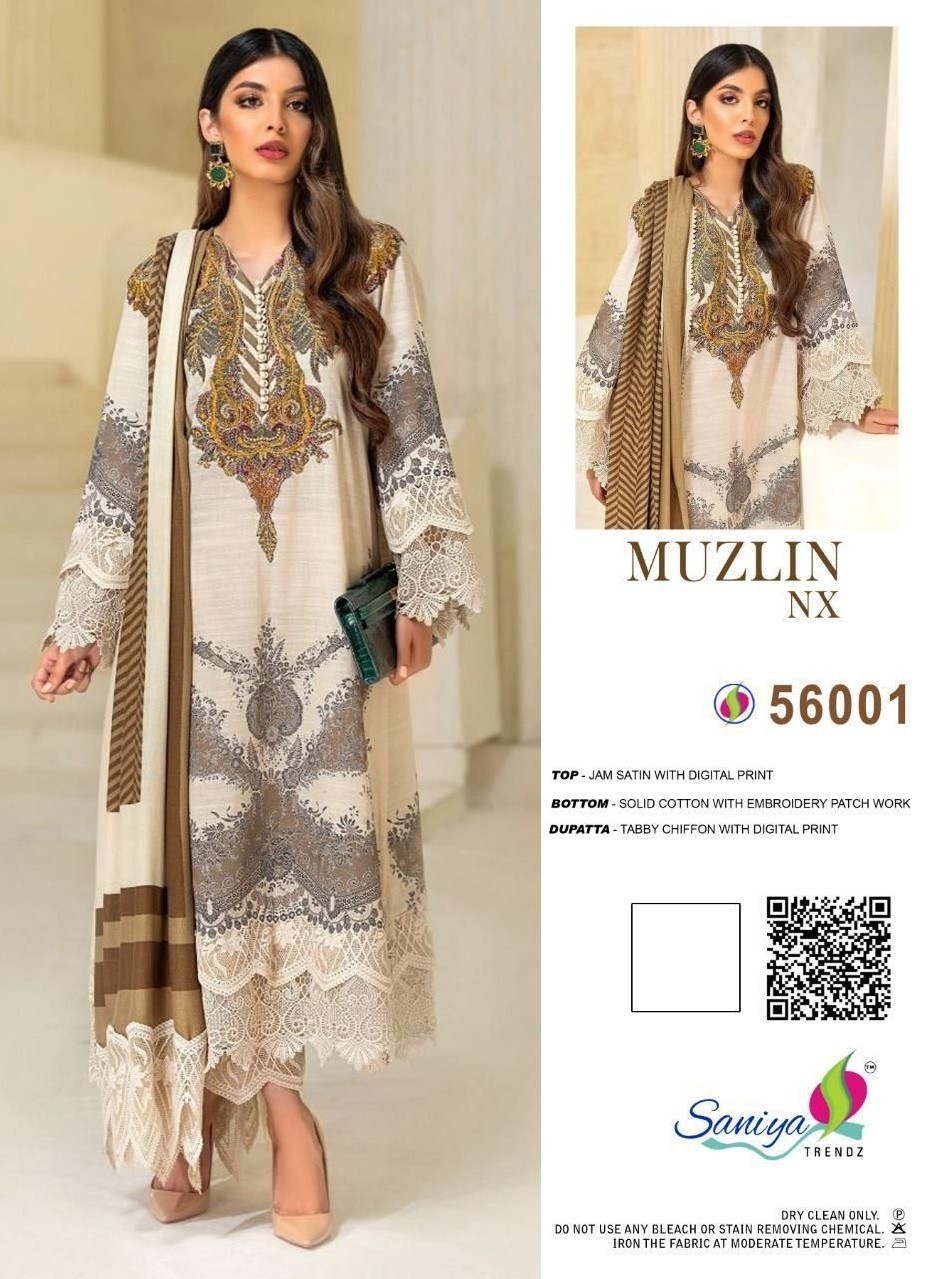 SANIYA TRENDZ 56001 MUZLIN NX BEST PRICE SALWAR KAMEZ DEALER