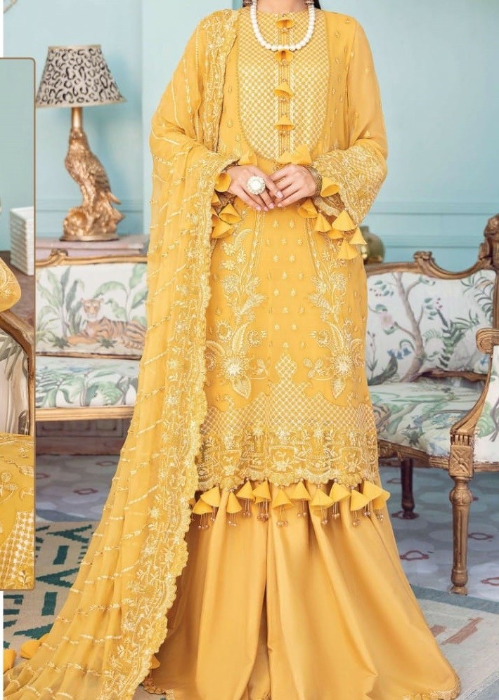 RAMSHA VOL 7 R 374 YELLOW PAKISTANI SUITS LATEST ONLINE