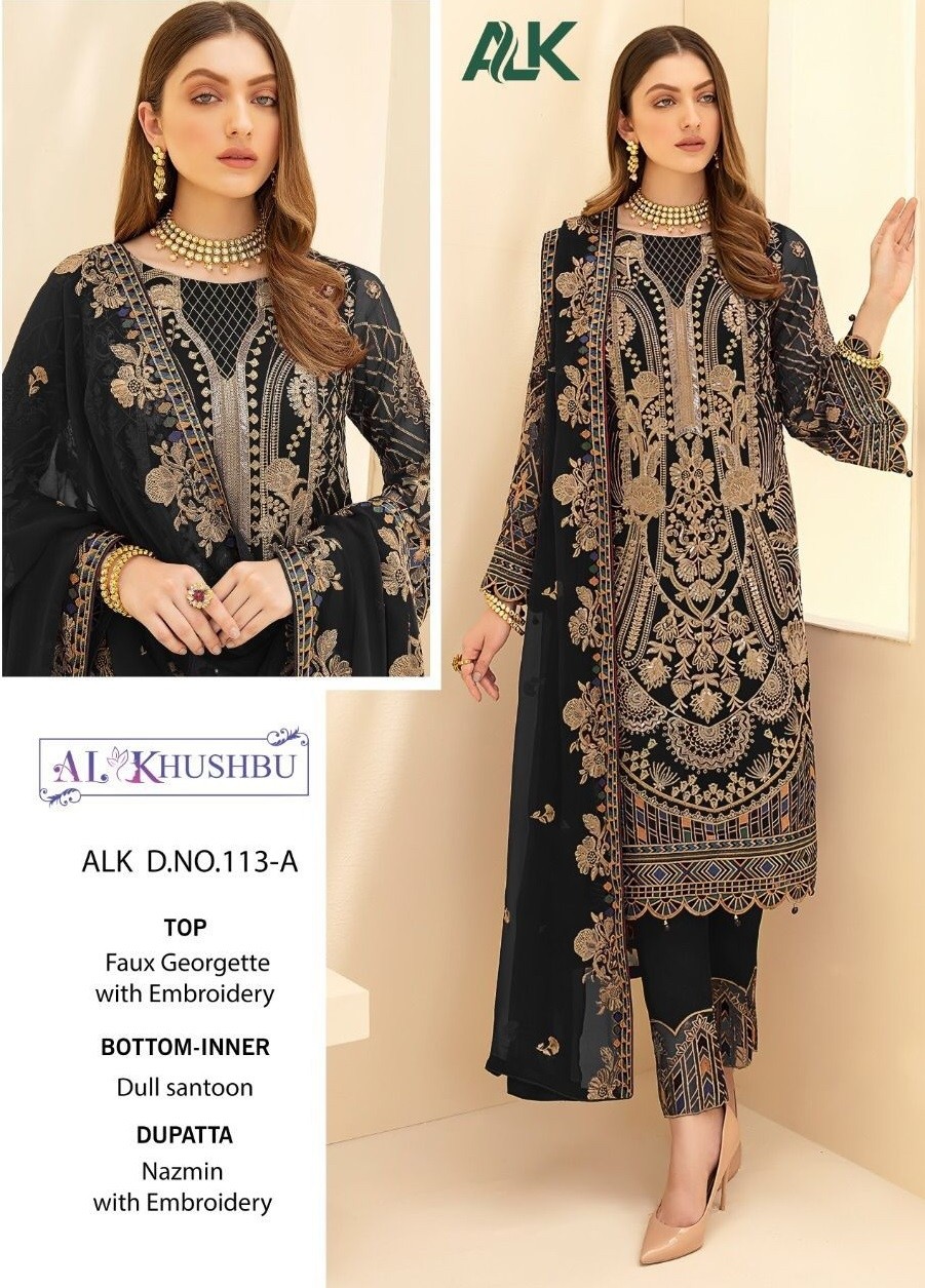 AL KHUSHBU ALK 113 E COLOR FULL NAZMIN DUPATTA PAKISTANI SUITS WHOLESALE