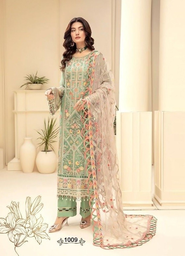 SANIYA TRENDZ BLOCKBUSTER VOL 1 1009 PAKISTANI SUITS MANUFACTURER