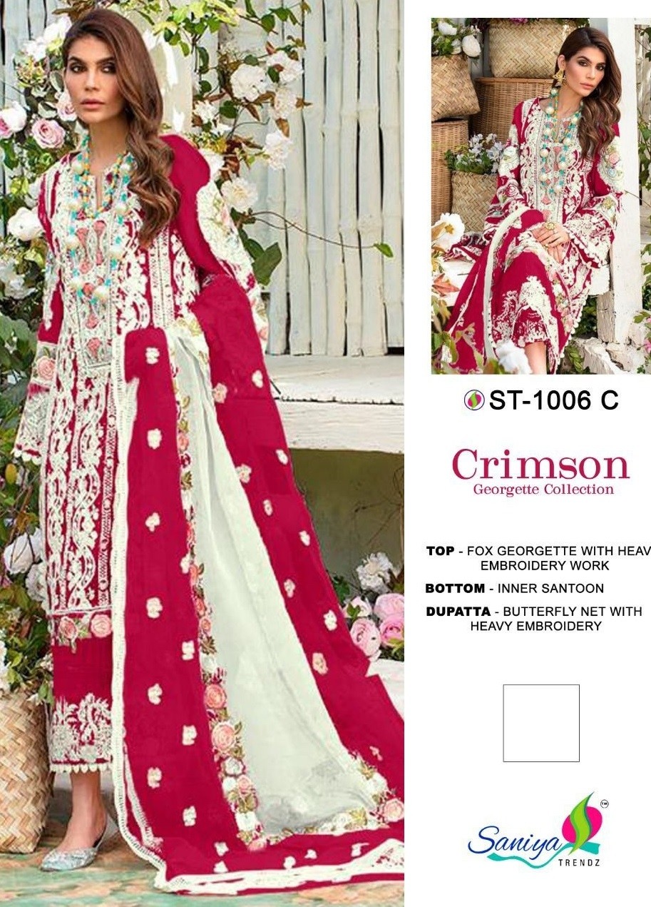 SANIYA TRENDZ CRIMSON GEORGETTE COLLECTION ST 1006 C SALWAR KAMEEZ WHOLESALER SURAT