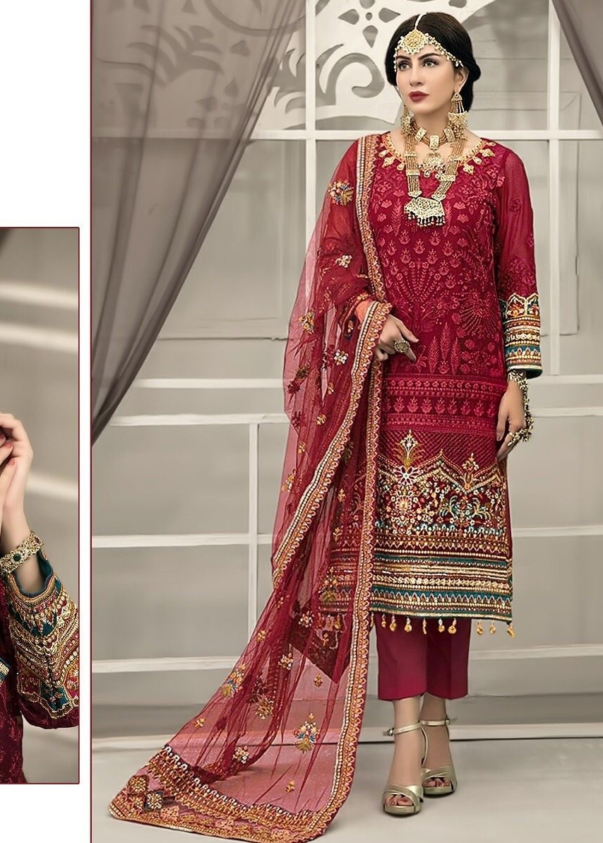 COSMOS GOLD 3 RED PAKISTANI SUITS WHOLESALE SUPPLIER