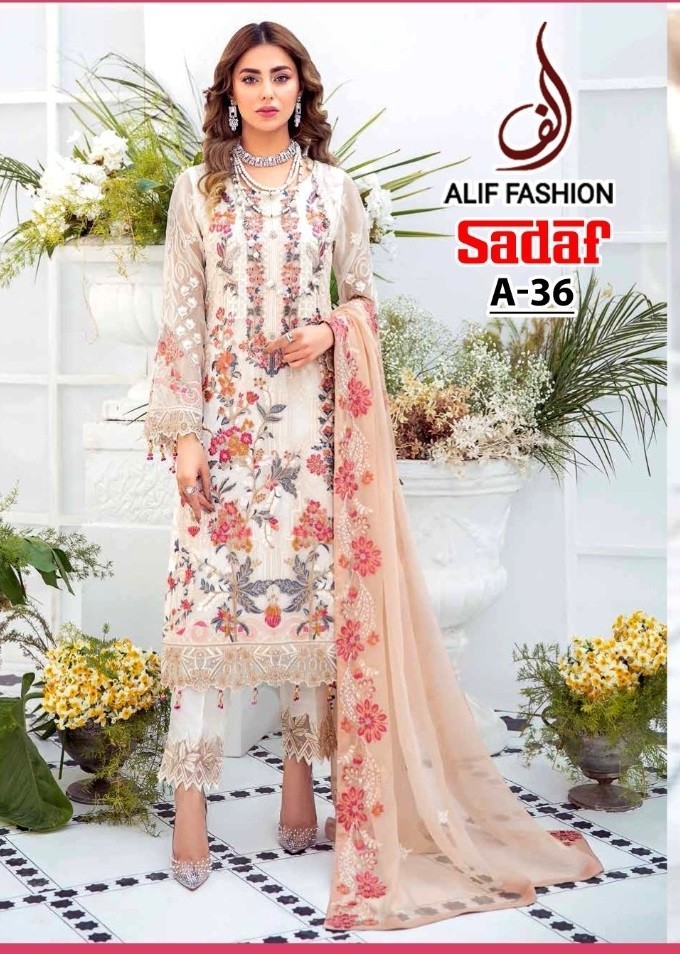 ALIF FASHION SADAF A 36 WHITE SALWAR KAMEEZ AVAILABLE