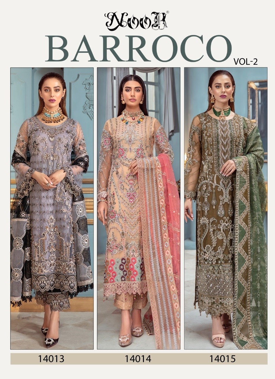 NOOR BARROCO VOL 2 D NO 14013 TO 14015 SALWAR KAMEEZ WHOLESALE PRICE WITH SINGLE