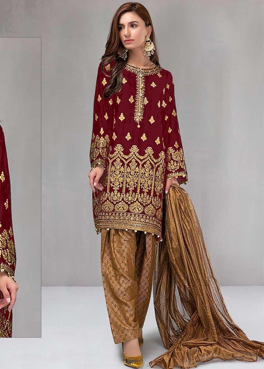 ZARQASH MARIYA B ROYAL SOIREE Z 2092 C MAROON LATEST SALWAR KAMEEZ