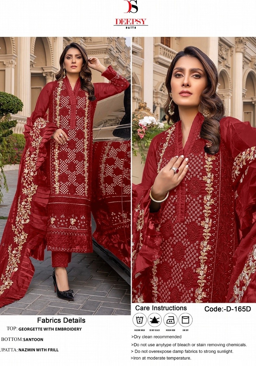 DEEPSY SUITS D 165D RED PAKISTANI BEST SUITS COLLECTION SINGLE