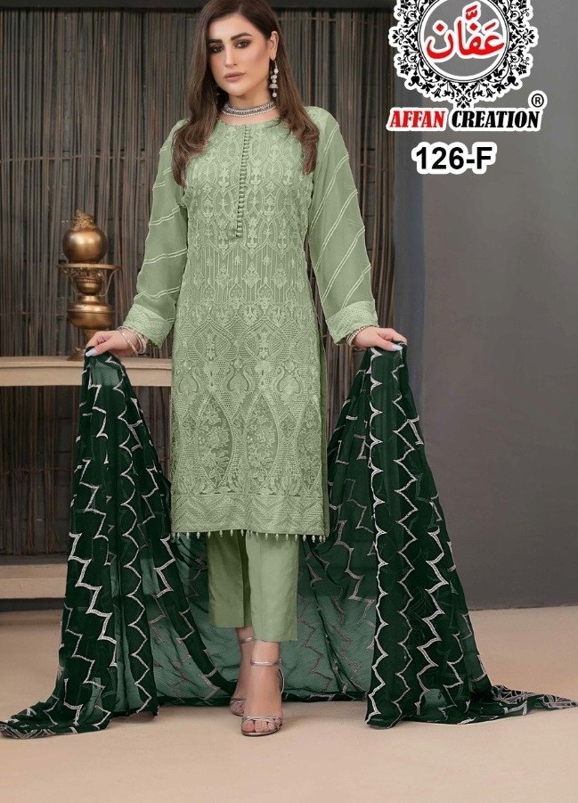 AFFAN CREATION 126 F GREEN PAKISTANI DRESS ONILINE 