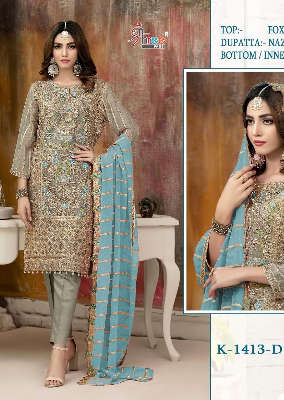 SHREE FABS K 1413 D PAKISTANI DESIGNER SUITS SINGLE SHOPPING