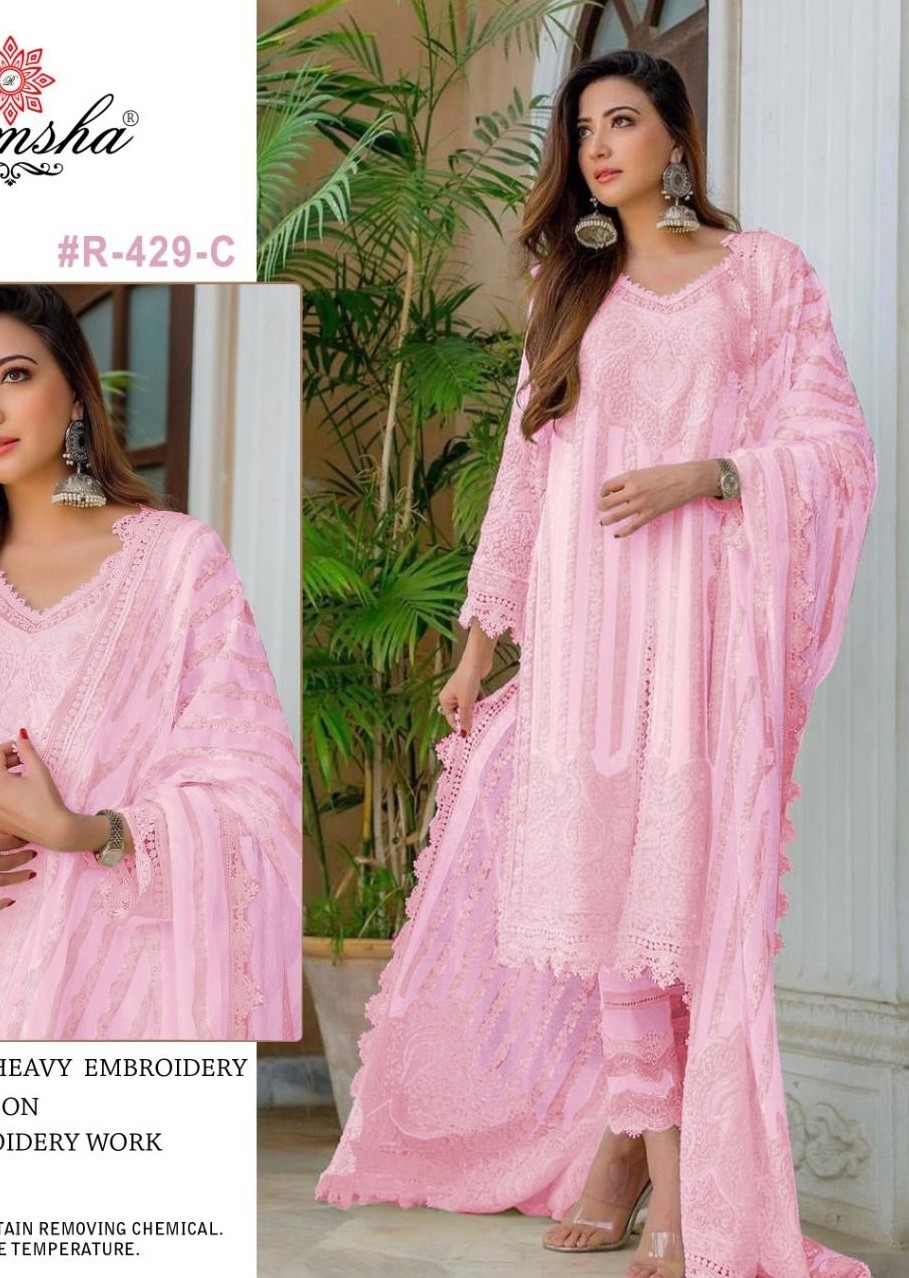 RAMSHA R 429 C PINK PAKISTANI DESIGNER SUITS WHOLESALER 