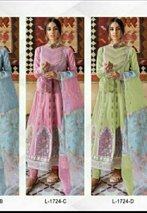 AL LAAM L 1724 A TO L 1724 D QALAMKAR ANARKALI LAWN COLLECTION KURTIS
