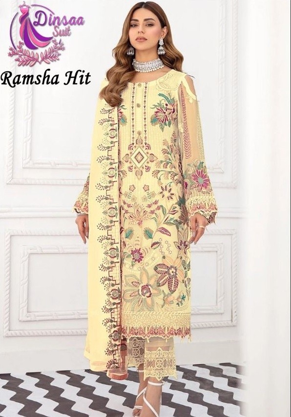 DINSAA SUIT DS 1001 B RAMSHA HIT COLOURS VOL 1 YELLOW SUITS WHOLESALER